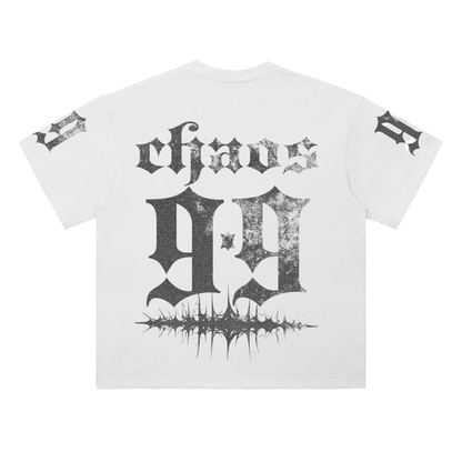 ODMPOD EVINCUS 99 TEE in black with white graphic design, casual short-sleeve cotton t-shirt for everyday wear.