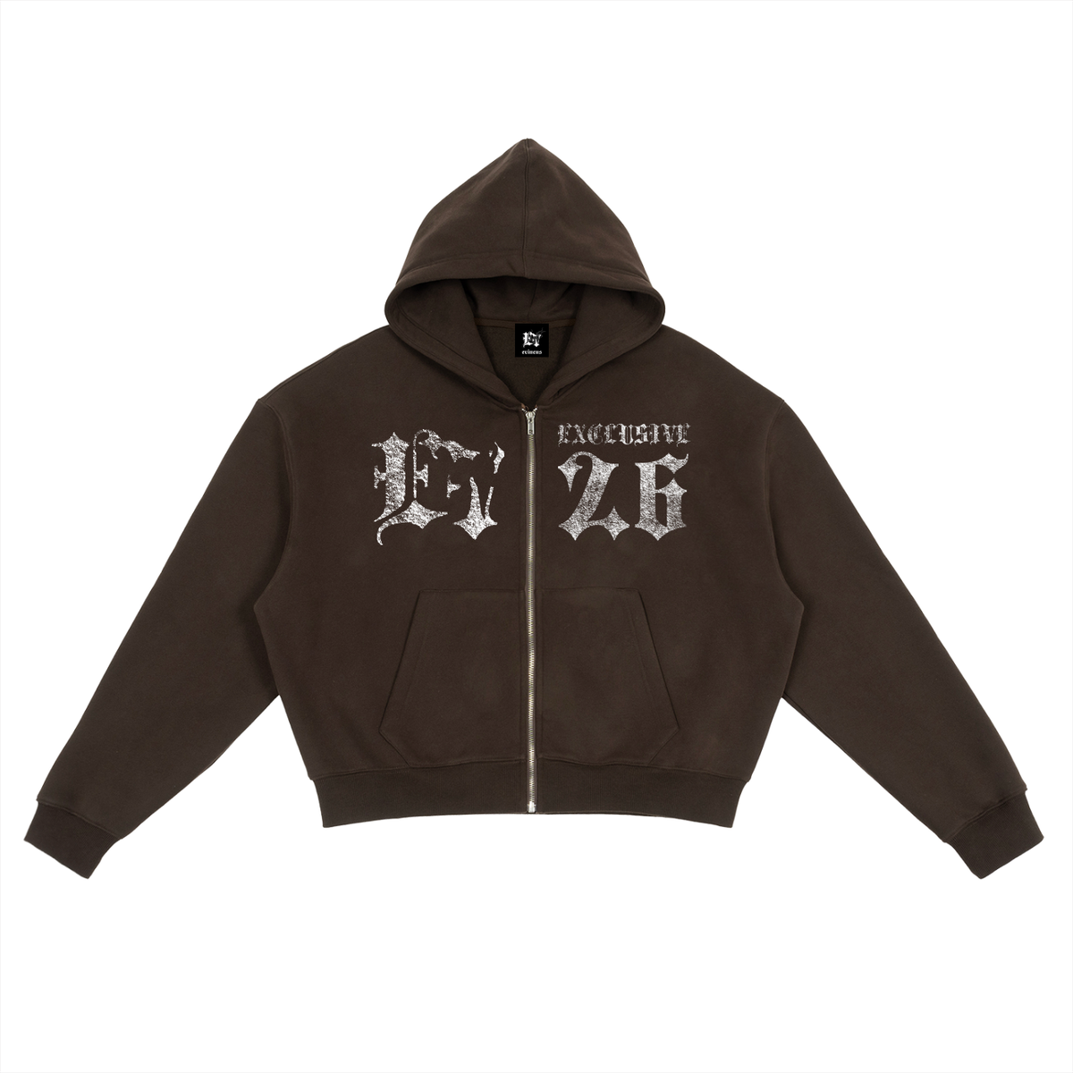 ODMPOD ZIPUP CATASTROPHE hoodie, front view showing black zip-up design with graphic print and hooded collar.